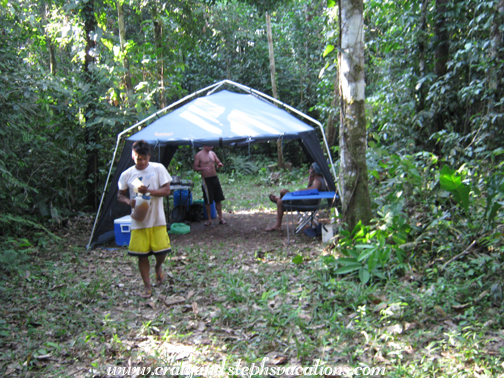 Mess tent in our wooded campsite