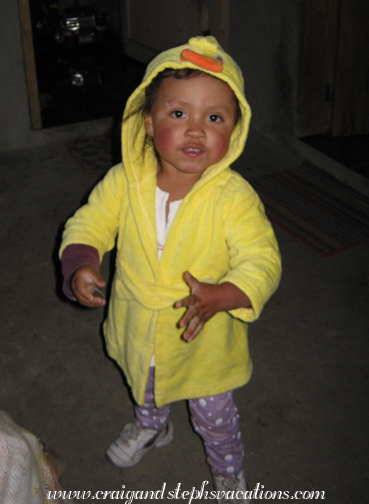 Sisa in her duckie bathrobe