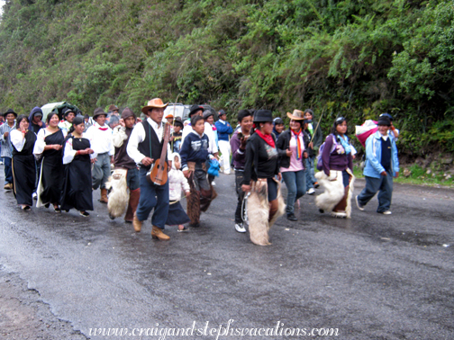 Villagers marching to Lago Cuicocha