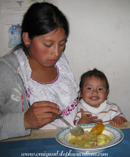 Aida and Yupanqui eating fanesca