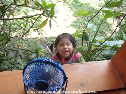 Tayanta peeks into the casita to say hello
