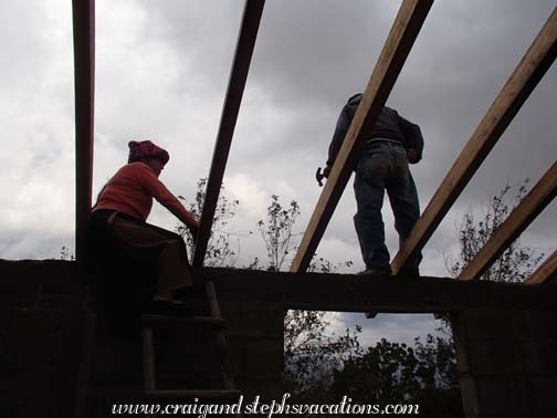 Rosa helps with the bamboo ceilings