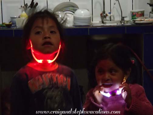 Yupanqui and Tayanta wear their illuminated bracelets as beards Yupanqui and Tayanta wear their illuminated bracelets as beards