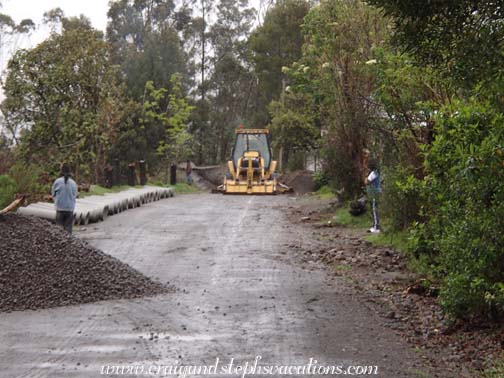 Sewer pipe installation approaches the house Sewer pipe installation approaches the house