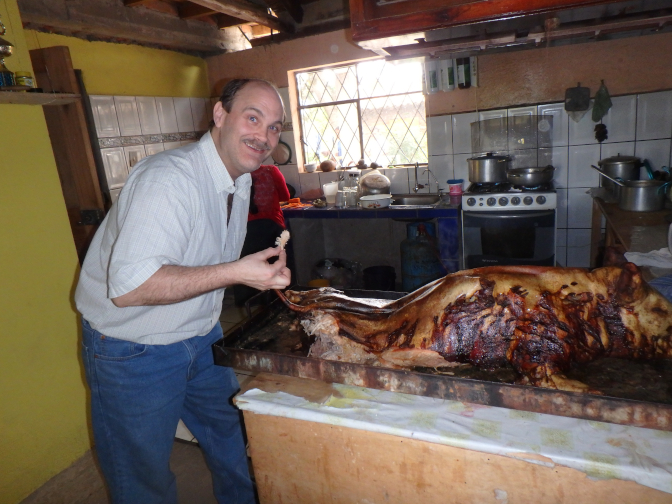 Craig sneaks a bite of pork