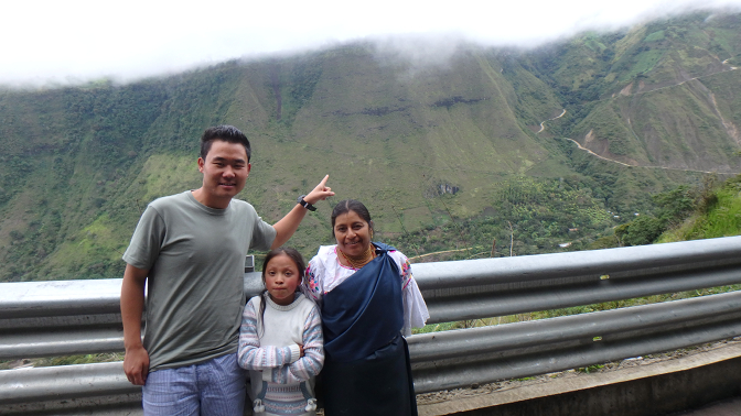 Sonam, Sisa, and Rosa view the Inca Face in Intag