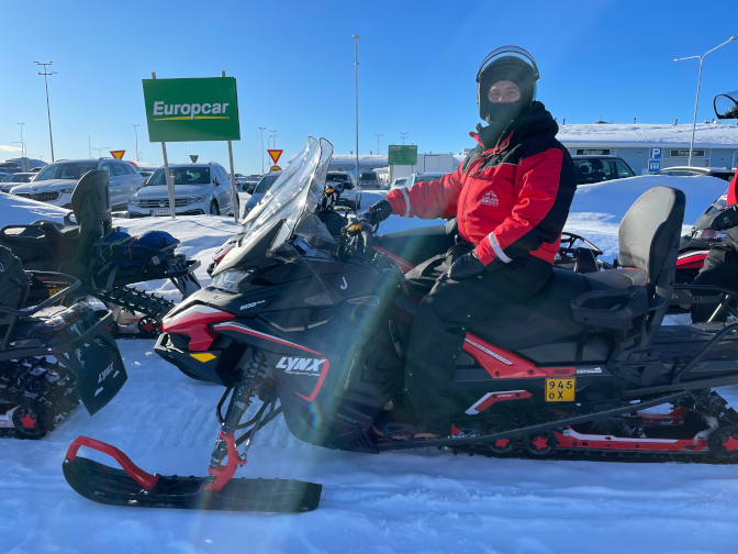 Preparing to leave Kittil&auml; Airport by snowmobile