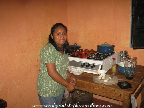 Paola making chiles rellenos