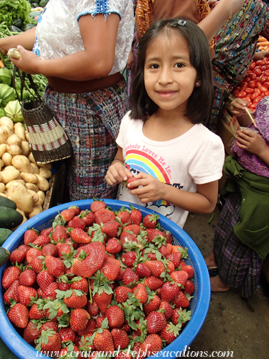 Aracely looks at the strawberries at the market Aracely looks at the strawberries at the market