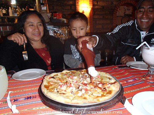 Humberto puts ketchup on the sicilian seafood pizza Humberto puts ketchup on the sicilian seafood pizza
