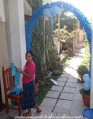 Sandra working on the archway Sandra working on the archway