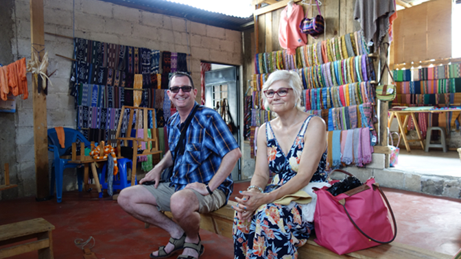 Tyson and Rose Marie at Utz Batz women's weaving cooperative in San Juan la Laguna