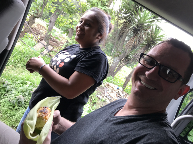 We stopped to buy some grilled corn (served with salt and lime, just like tequila) from a roadside vendor.