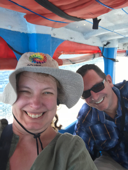 Steph and Tyson on the lancha to Santiago Atitlan