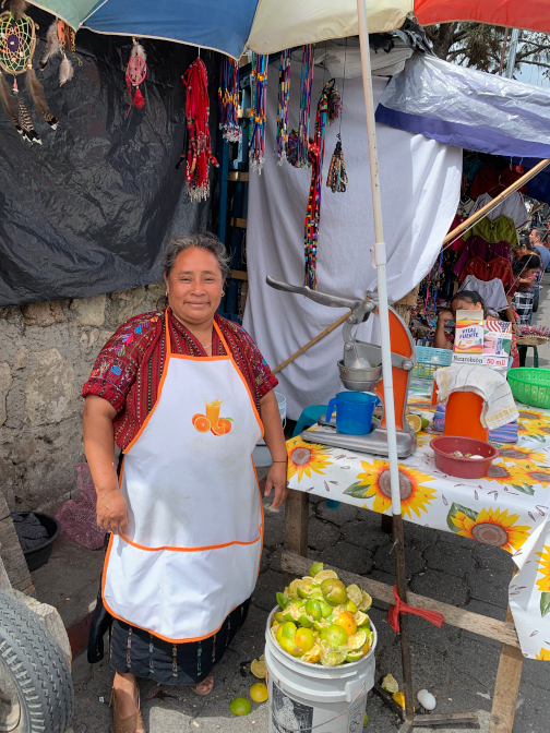 Olga selling juice
