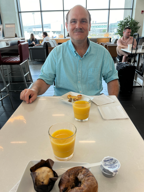 Breakfast in the airport lounge