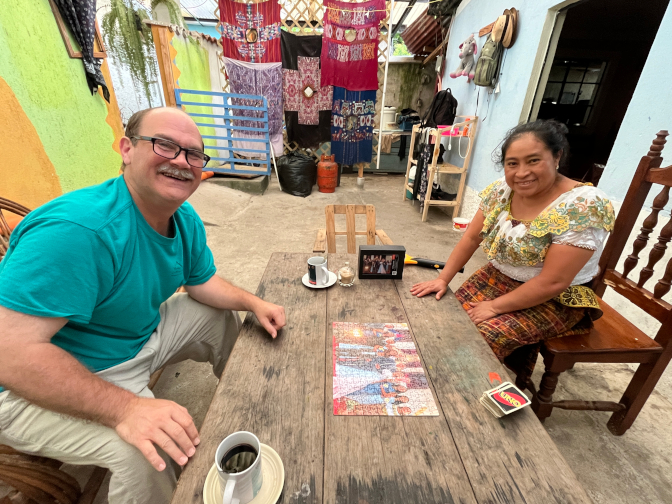 Making the puzzle with Craig and Paulina