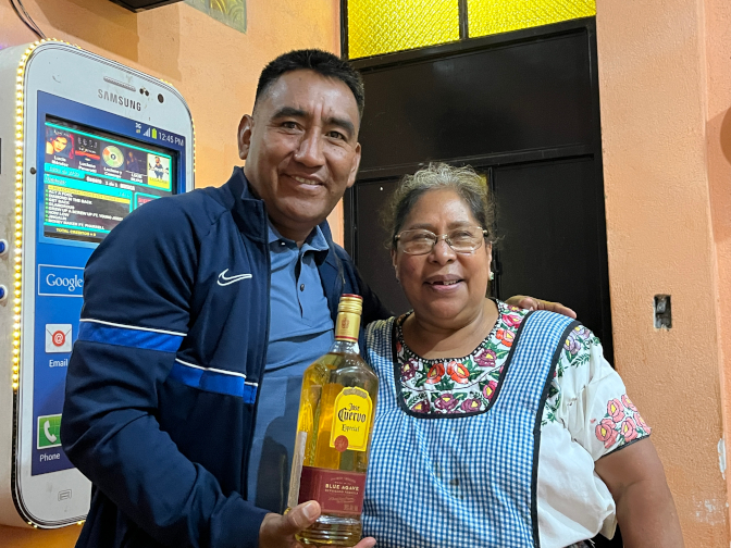 Humberto and Isabela with the birthday tequila