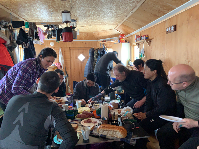 Breakfast in the Pitserpaajik Peninsula cabin