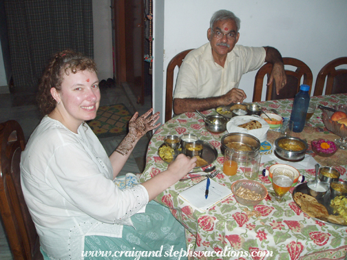 Dinner while Steph's henna tattoo dries