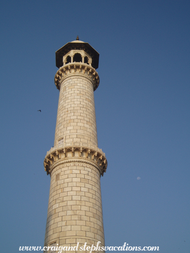 Taj Mahal minaret and moon Taj Mahal minaret and moon