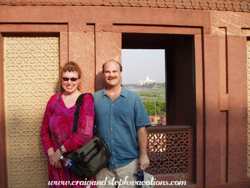 Craig & Steph, Agra Fort, with Taj Mahal visible in background Craig & Steph, Agra Fort, with Taj Mahal visible in background