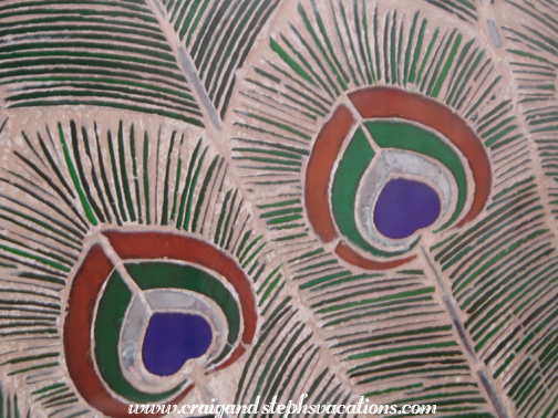 Peacock mosaic feather detail, Udaipur City Palace