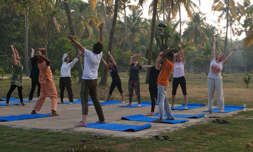 Steph at morning yoga practice (photo courtesy of Mukul)