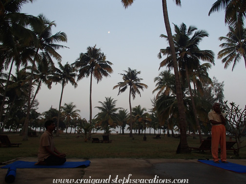 Yoga master Krishna Kurup prepares for class under the moon Yoga master Krishna Kurup prepares for class under the moon