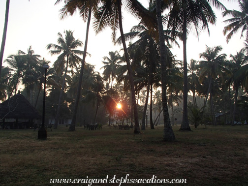 The sun rises behind our yoga class