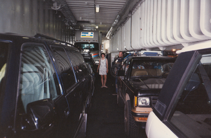 In the car hold of the ferry In the car hold of the ferry