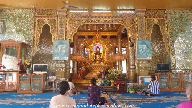 The Buddha statue in the temple at Botataung Pagoda was built in 1859 for Mandalay Palace
