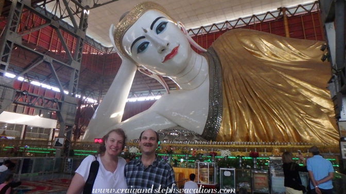 Larger-than-life reclining Buddha at Chaukhtatgyi Pagoda