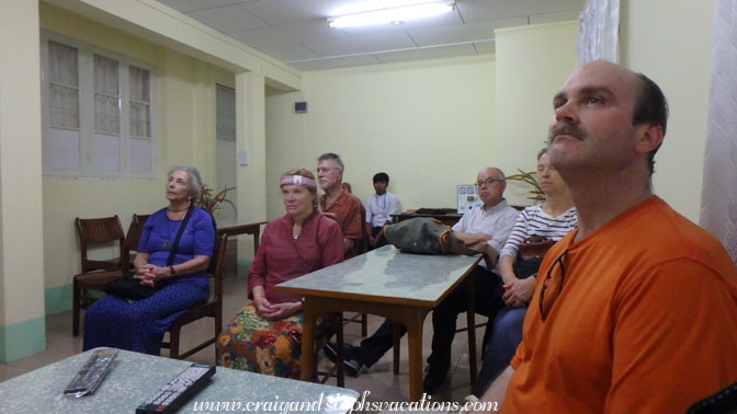 Watching a meditation DVD at Chanmyay Yeiktha Meditation Centre