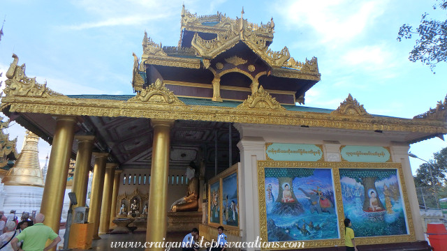Paintings of Buddha's life adorn the walls