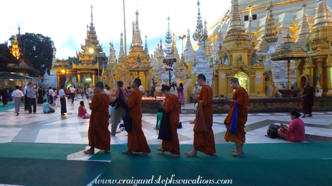 Monks circumambulating Shwedagon Pagoda