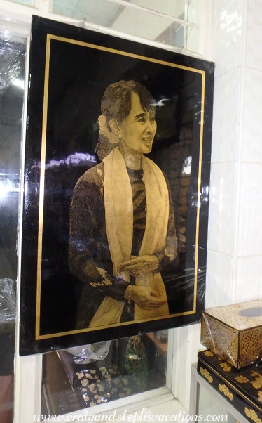 Aung San Suu Kyi gold leaf portrait, King Galon Gold Leaf Workshop Aung San Suu Kyi gold leaf portrait, King Galon Gold Leaf Workshop