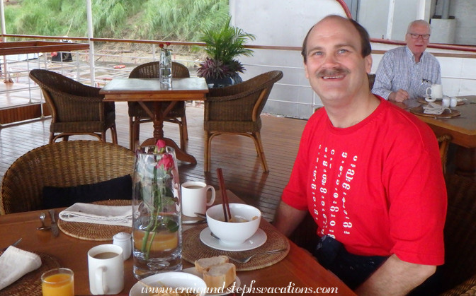 Craig at breakfast with Bob photobomb