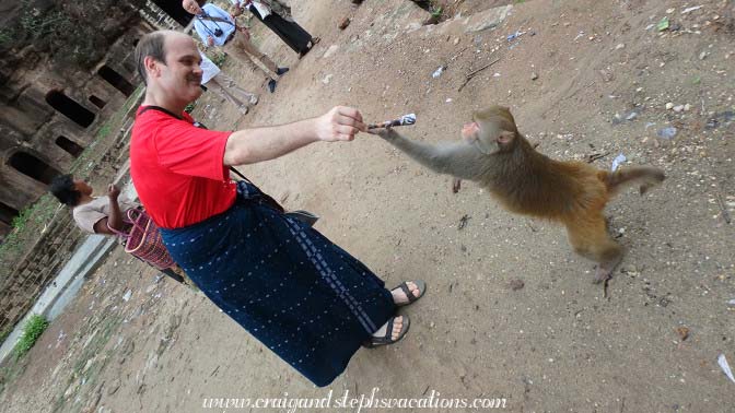 Craig feeds a macaque
