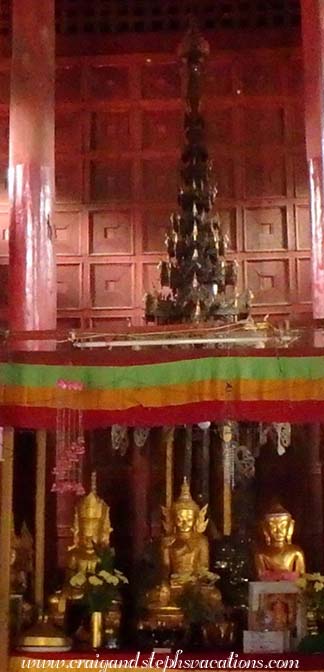 Altar and carved wooden hti, Kann Monastery
