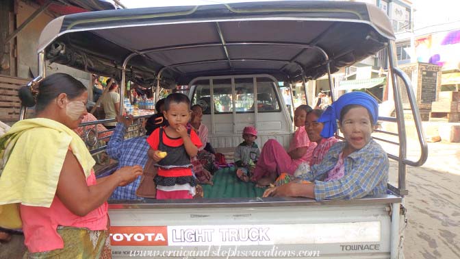 Ladies and kids waiting for a ride