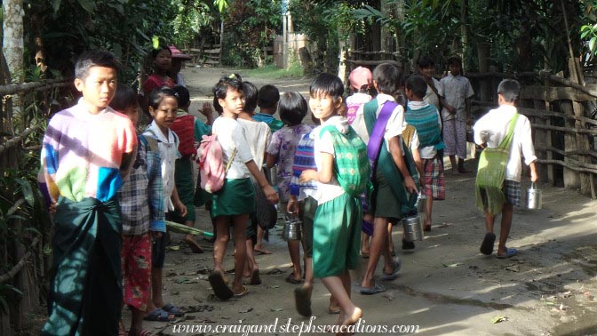 Schoolchildren walking home, Shwe Lat Pan Village Schoolchildren walking home, Shwe Lat Pan Village