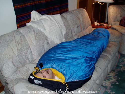Testing out the new sleeping bag