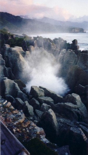 Blow hole at high tide, Punakaiki Blow hole at high tide, Punakaiki