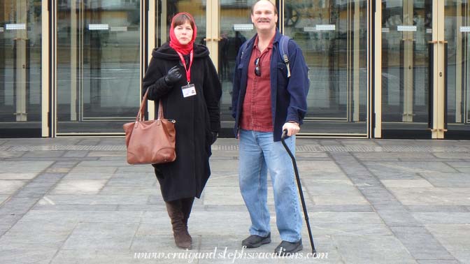 Olga and Craig in front of the Palace of Congress of the Soviet Party