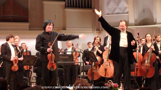 Violin soloist Maxim Fedotov and conductor Alexander Vedernikov with the Moscow Philharmonic Orchestra at the Tchaikovsky Concert Hall