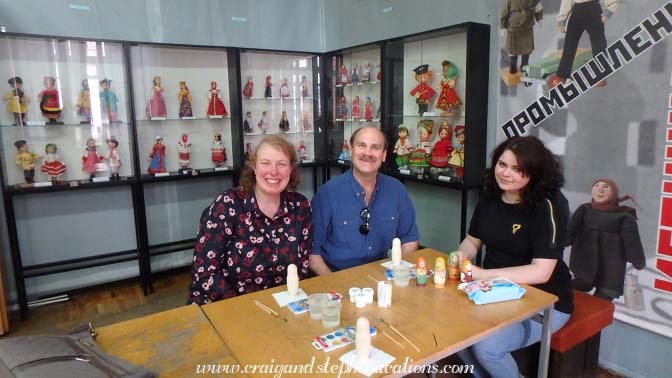 Getting ready to paint our own matryoshkas with Giana