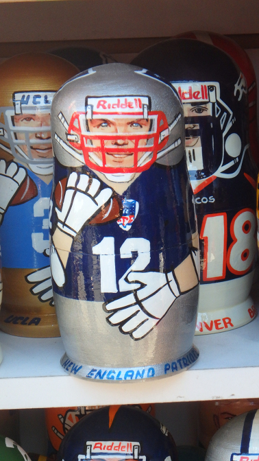 Tom Brady matryoshka for sale on Griboedova Canal