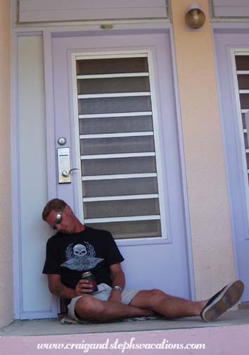 Marty at our Doorstep - It's Mountain Dew in that Drink Cozy