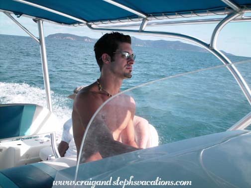 Andy drives the boat Andy drives the boat